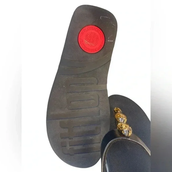 FitFlop Women's Heels Open Toe Sandals wedge black cascade stone size 8.5 used - Picture 6 of 7